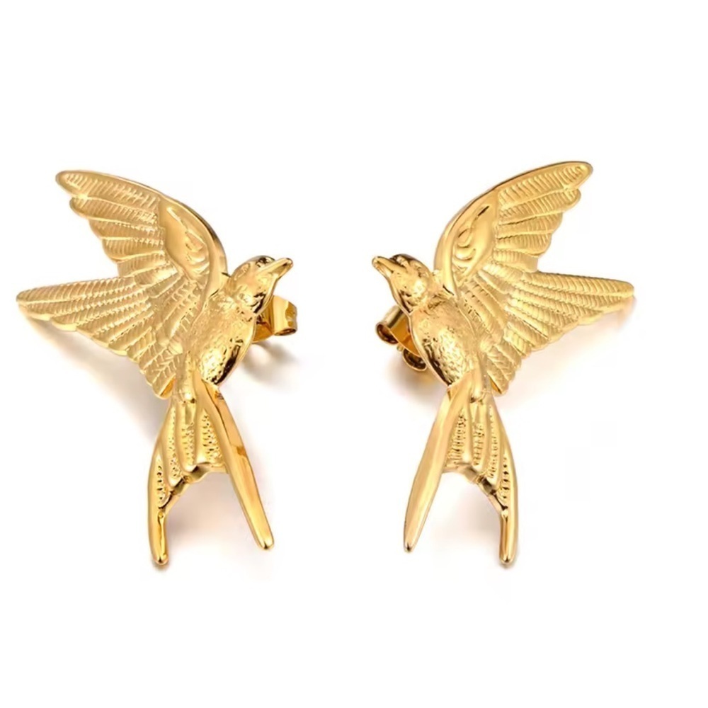 Swallow Bird Charming 18K Gold Stainless Steel Earrings - Picture 6 of 6